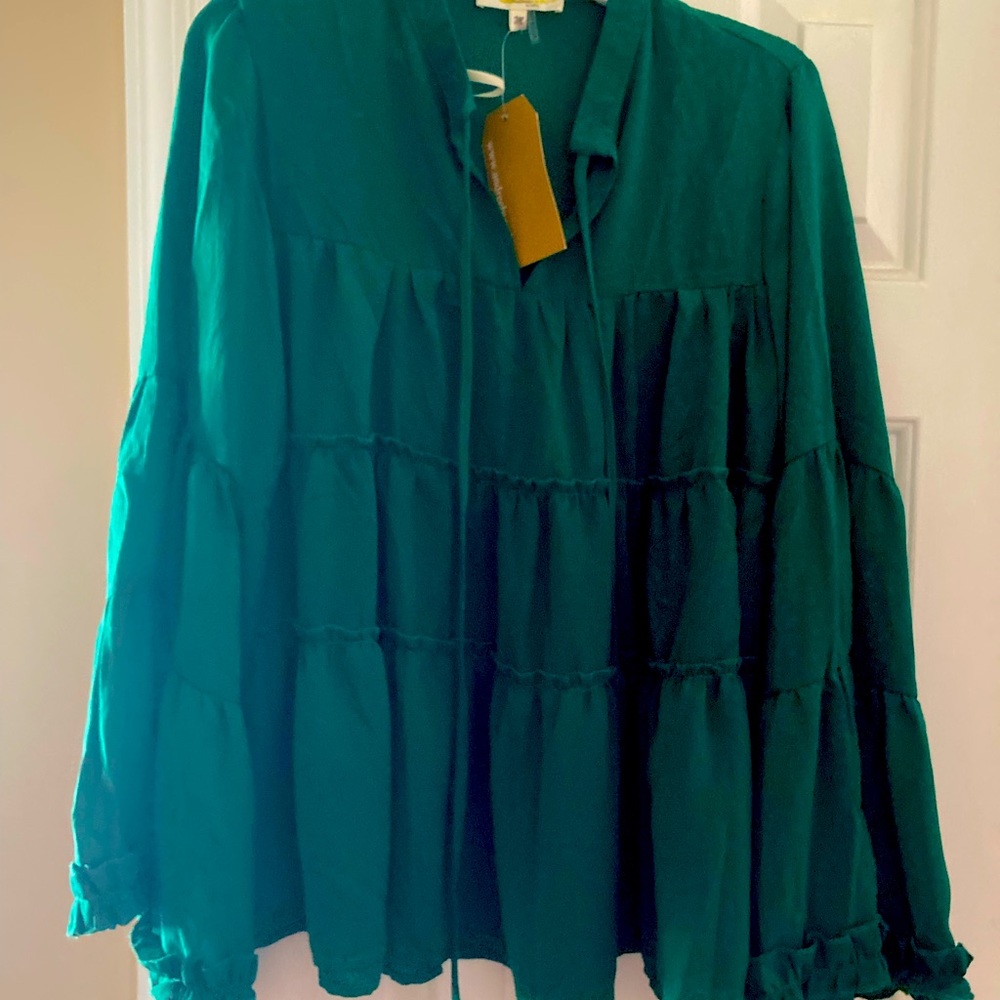 NWT Dark green boho blouse medium